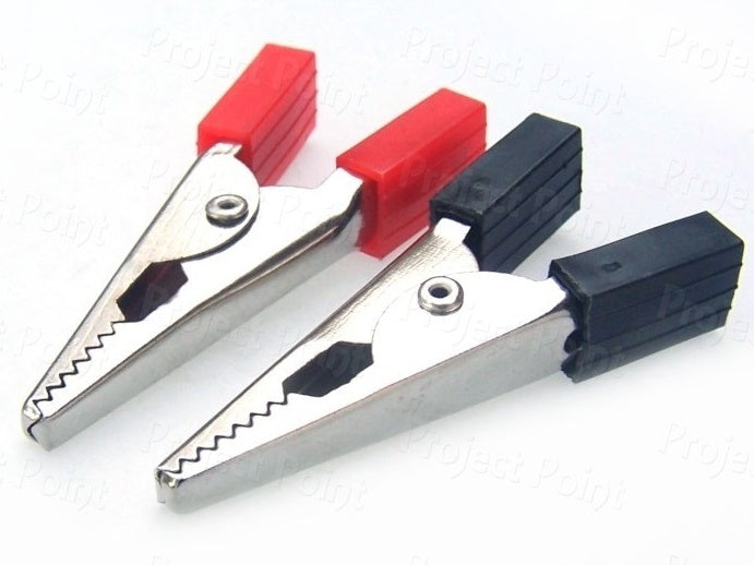 Alligator Crocodile Clips Pair 40mm Red + Black (Half Sleeves)