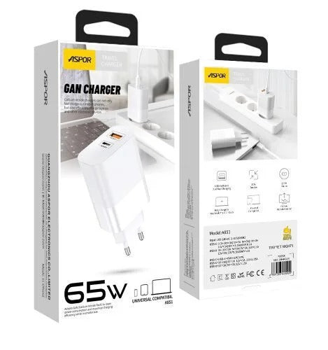 Aspor A851 Eu Charger Adapter 65w Qc3.0 Wall Multi Port Usb