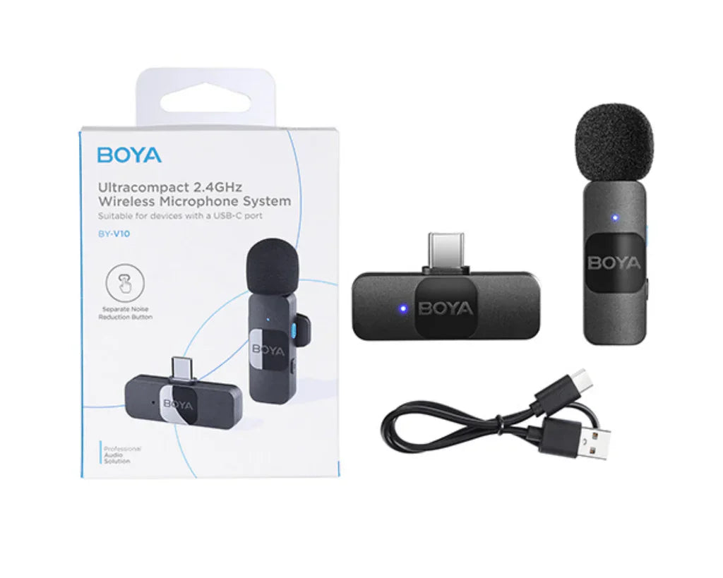 By-v10 Boya Wireless Lapel Microphone System, Usb C Omnidirectional Condenser Microphone For Youtube Tiktok Instagram Facebook Live Streaming And Vlog Recording