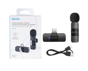 By-v10 Boya Wireless Lapel Microphone System, Usb C Omnidirectional Condenser Microphone For Youtube Tiktok Instagram Facebook Live Streaming And Vlog Recording