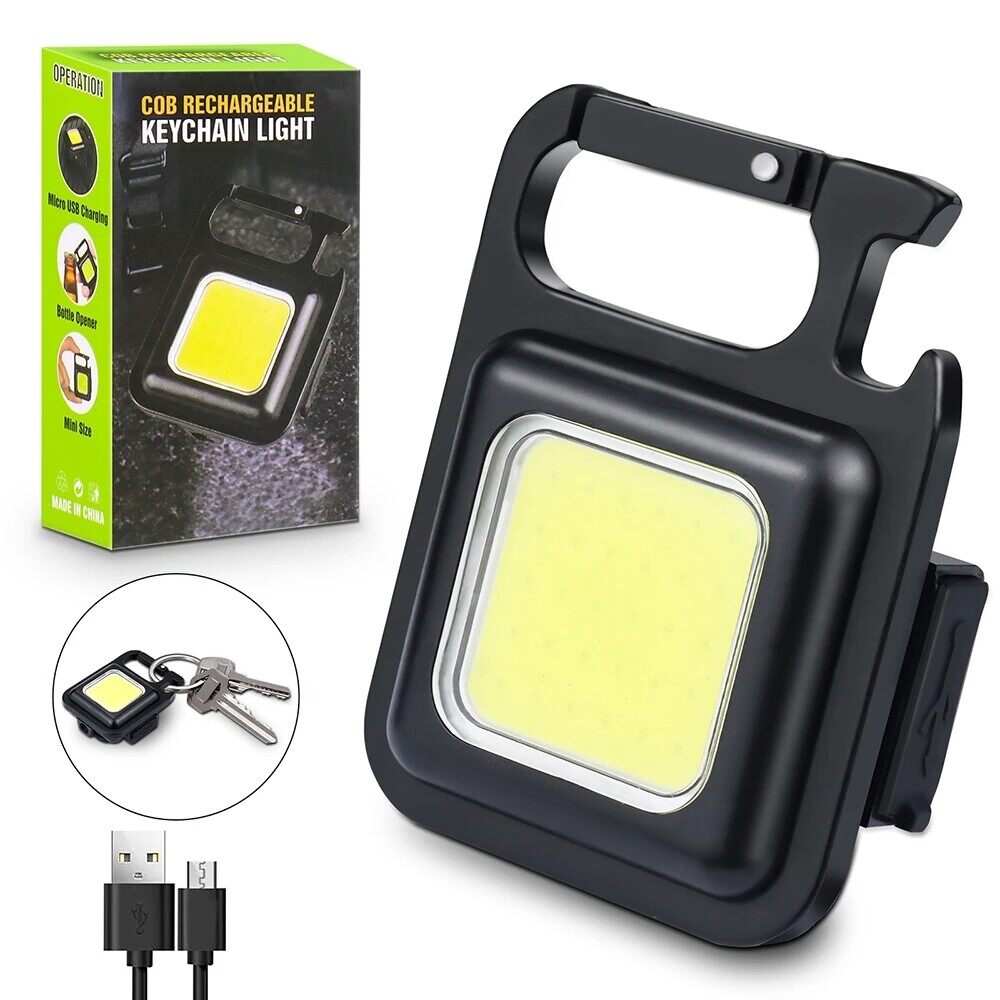 Cob Rechargeable Keychain Flashlight | Mini Small Flashlight With 3 Light Modes, Folding Bracket, Bottle Opener, And Magnet Base For Fishing, Walking,