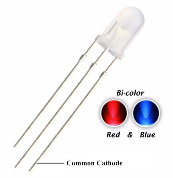 5mm Diffused Blue And Red Common Cathode 3 Pin Round 5mm Led Light-emitting Diode