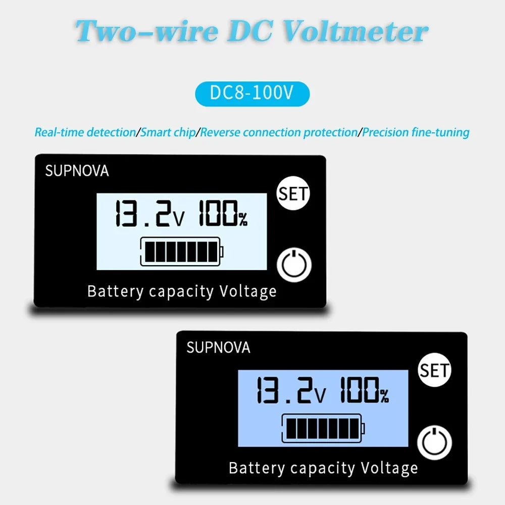Dc 8v-100v Battery Capacity Indicator Lead Acid Lithium Lifepo4 Car Motorcycle Voltmeter Voltage Gauge 12v 24v 48v 72v