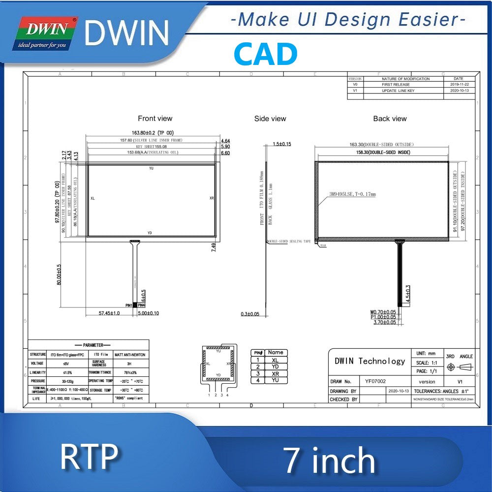 Dwin 7 Inch 4 Wire Rtp Resistive Touch Panel Yf07002 Shipping not avaialble for this item
