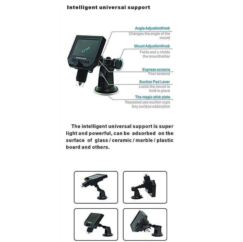 Digital Microscope 4.3in Hd Led 3.6mp 1-600x Continuous Magnifier