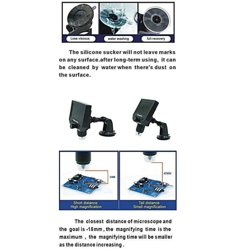 Digital Microscope 4.3in Hd Led 3.6mp 1-600x Continuous Magnifier