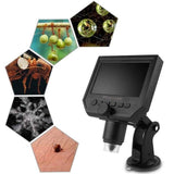 Digital Microscope 4.3in Hd Led 3.6mp 1-600x Continuous Magnifier