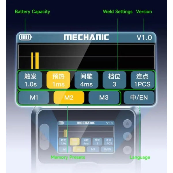 Mechanic Pn360 Portable Spot Welder Built-in Battery Tft Display
