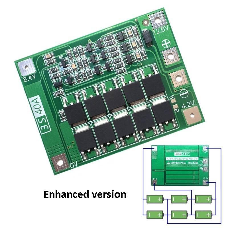 Enhanced Version 3s 40a Li-ion Lithium Battery Charger Protection Board Pcb Bms For Drill Motor 11.1v 12.6v