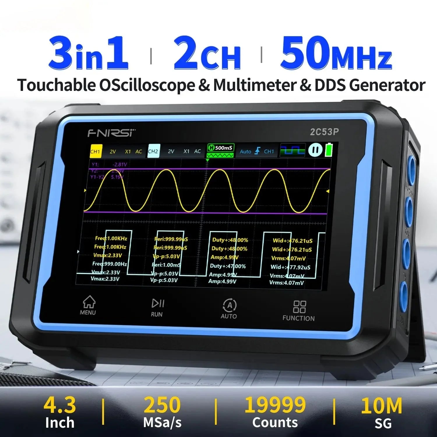 Fnirsi 2c53p 3-in-1 50mhz Dual Channel Oscilloscope Signal Generator Multimeter (portable Dso)