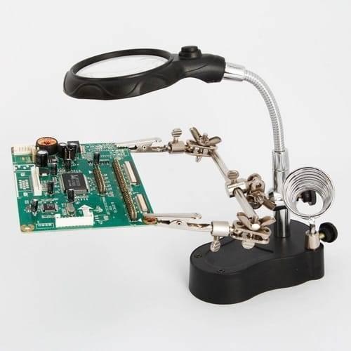Helping Hand Clip Desktop Led Light Magnifier Glass With Soldering Stand 3.5x 12x