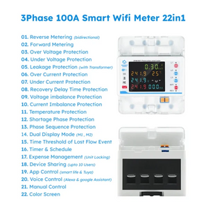 100a 3 Phase Smart Wifi Meter 22 In 1 3p4w Wifi Photovoltic Smart Meter