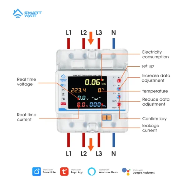 100a 3 Phase Smart Wifi Meter 22 In 1 3p4w Wifi Photovoltic Smart Meter