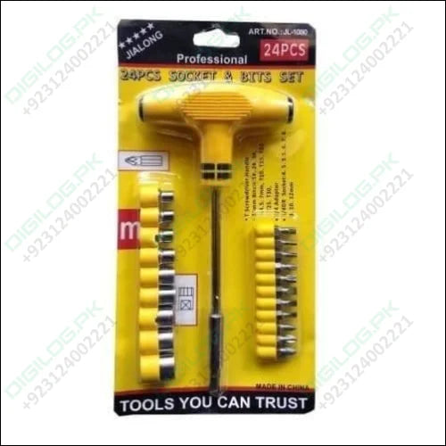 24pcs Set for Home, Office & Multi Purposes T Shape Screwdriver Socket & Bit Tool Kit