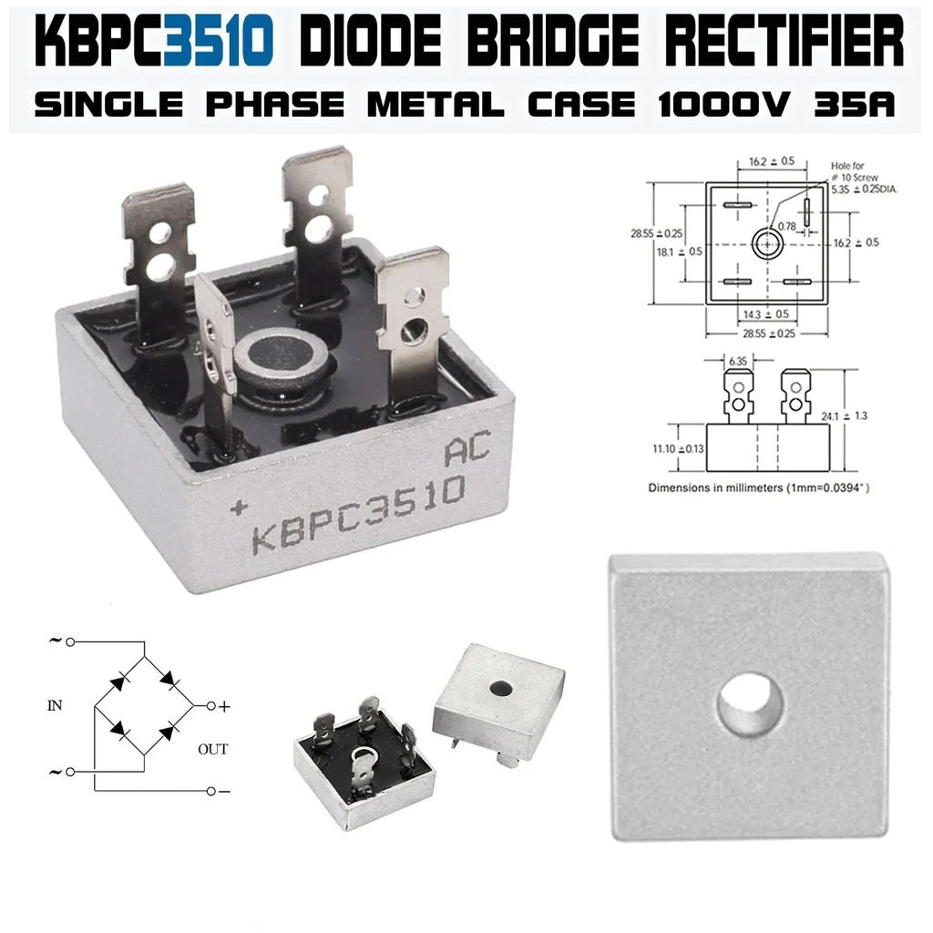 Kbpc3510 Bridge Rectifier Diode - Single Phase, Metal Case, 1000v 35a