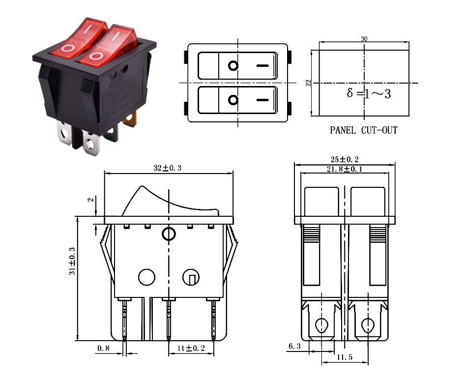Kcd6 Plastic Dual Push Button Rocker Switch 6 Pin 12v 220v Lamp Latching Red On Off Boat Power Switch 16a 250v