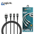 Logilink 3in1 Usb To Micro/type C/iphone Nylon Data Cable 6a Fast Charging 1.2m black