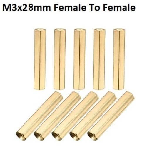 M3x28mm Female To Female Thread Brass Hex Standoff Pcb Pillar Spacer