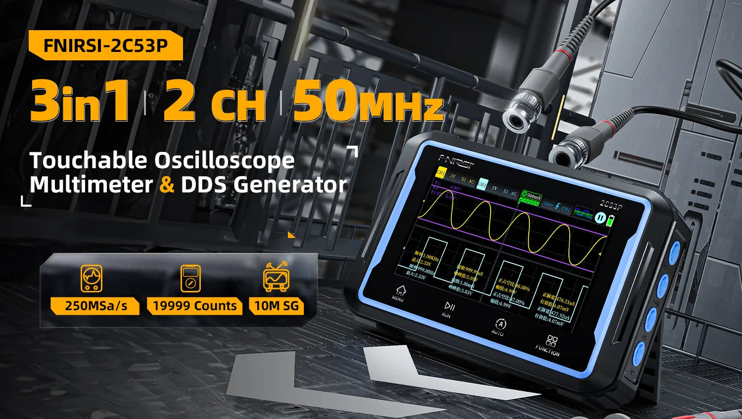 Fnirsi 2c53p 3-in-1 50mhz Dual Channel Oscilloscope Signal Generator Multimeter (portable Dso)