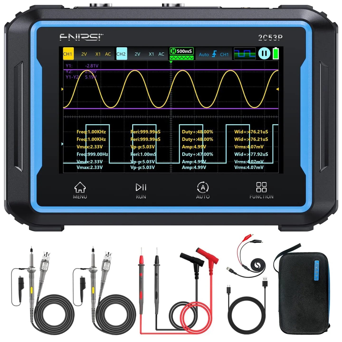 Fnirsi 2c53p 3-in-1 50mhz Dual Channel Oscilloscope Signal Generator Multimeter (portable Dso)