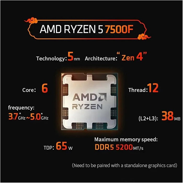 On Demand AMD Ryzen R5 7500F 6 cores and 12 threads Processor Affordable CPU for Gaming