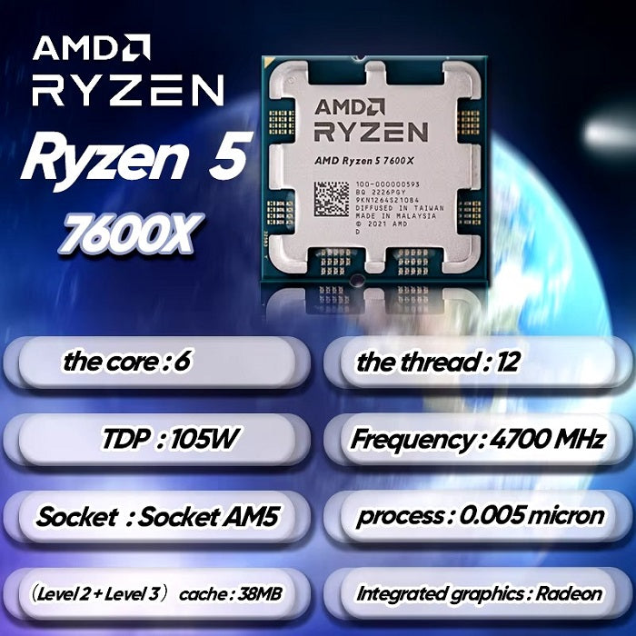 On Demand AMD Ryzen R5 7600X 6 cores and 12 threads Processor High-Performance AMD CPU for Gaming & Productivity