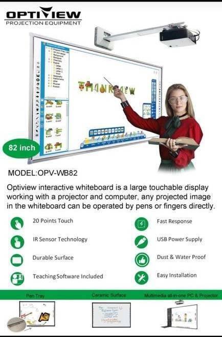 Optiview Interactive Whiteboard 82 Inch Opv-wb82 1 Used Projector 1 2feets Projector Stand 10 Meter Long Vga Cable