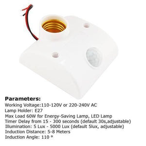 Pir Infrared Motion Sensor Led Lamp Wall Mounted Bulb Holder E27 Ac220v