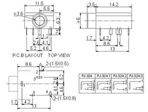 Pj-324 Pcb Mount Female Audio Connector Dip Stereo Headphone Jack