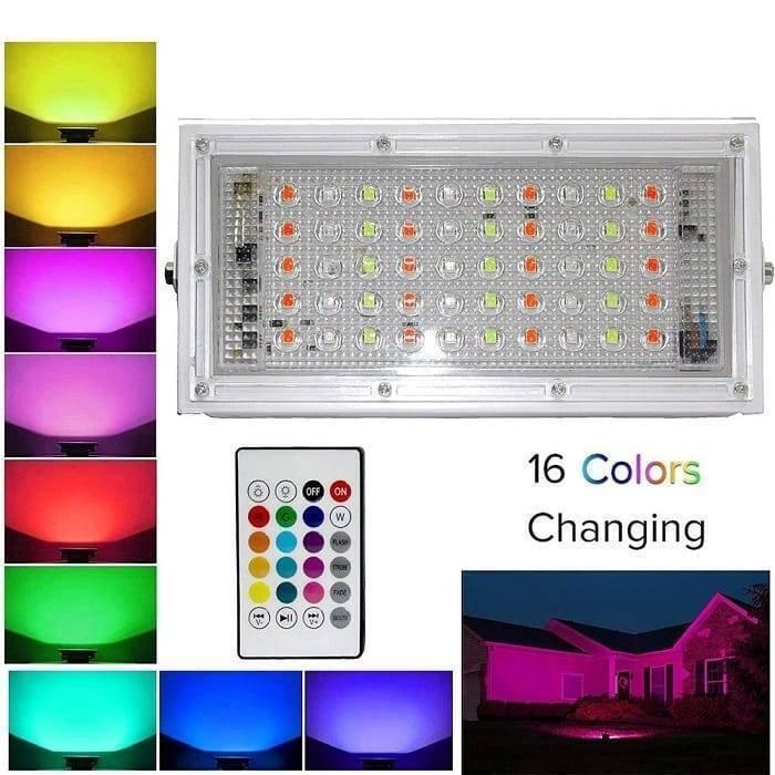 Different Colors Portable Energy Saving Outdoor Rgb Led Lights Lamp Floodlight With Remote Ac175-265v