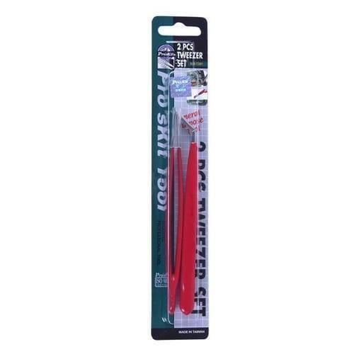 Proskit 2pcs Tweezers Straight & Curved Tip 908t301 Stainless Steel Electrician Hand Tools