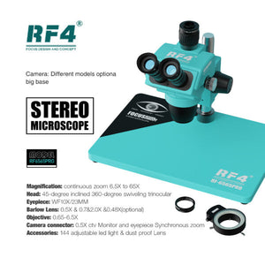 RF4 RF-6565PRO High Performance 6.5X to 65X Trinocular Stereo Microscope