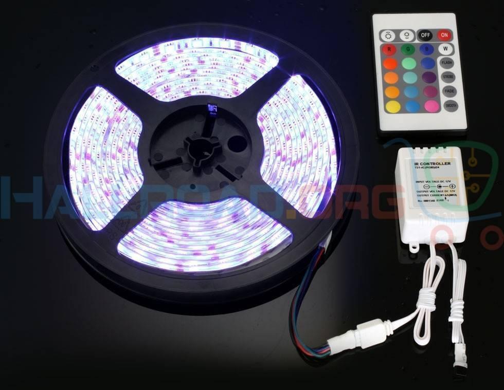 Rgb Led Strip With Remote And Power Supply White Background 12v 5meter 24 Key Remote