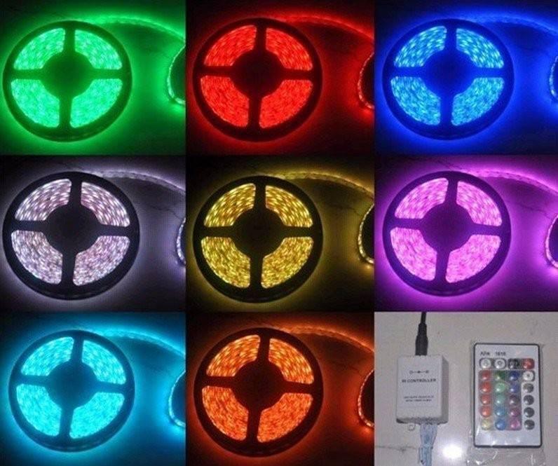Rgb Led Strip With Remote And Power Supply White Background 12v 5meter 24 Key Remote