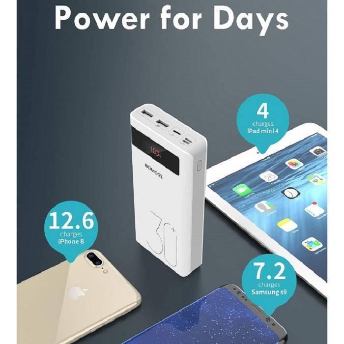 Romoss 30000mah 18w Type c Pd 3 Outputs 3 Inputs Fast Charging Portable Charger Battery Pack Sense 8p+ Plus