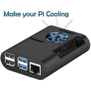 Raspberry Pi 4b Abs Case Black Enclosure Box With Cooling Fan And Heat Sink