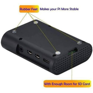 Raspberry Pi 4b Abs Case Black Enclosure Box With Cooling Fan And Heat Sink
