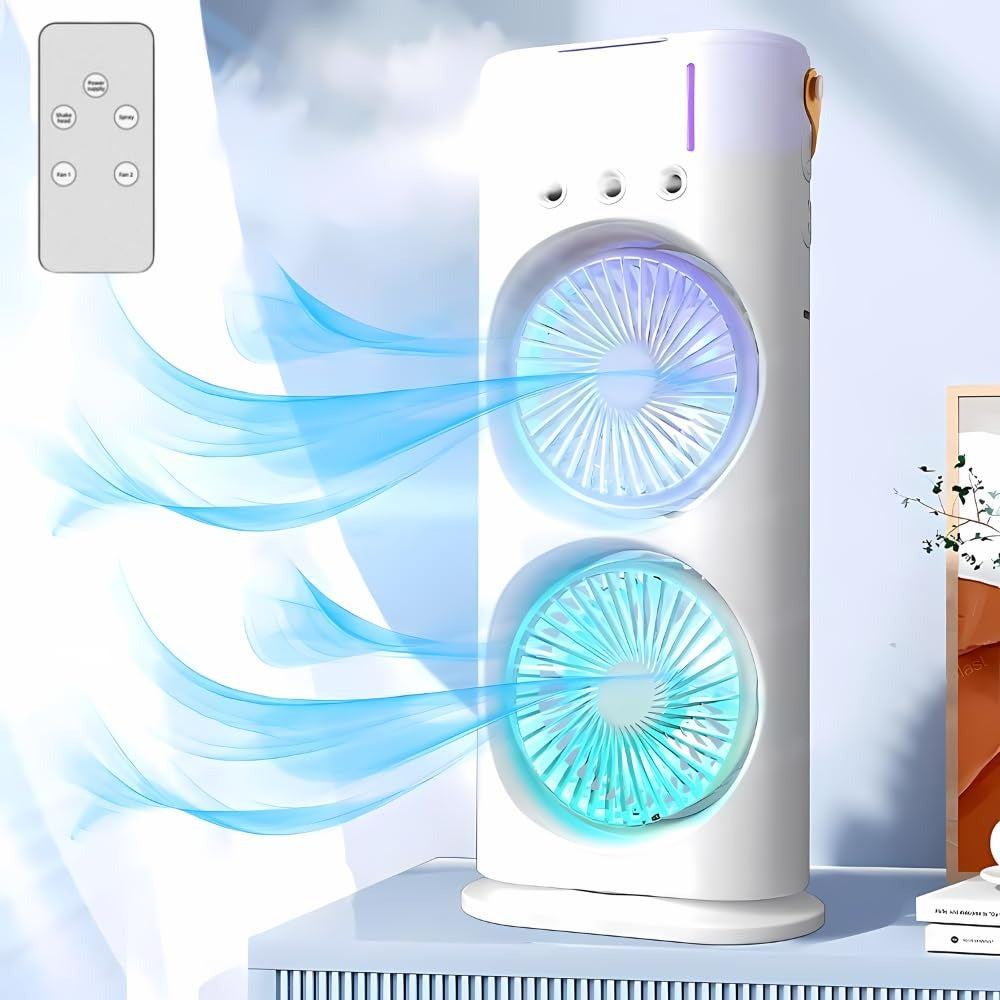 Rechargeable Automatic Rotating Dual Double Spray Mist Fan with Lightening Effects (with Box Packing)