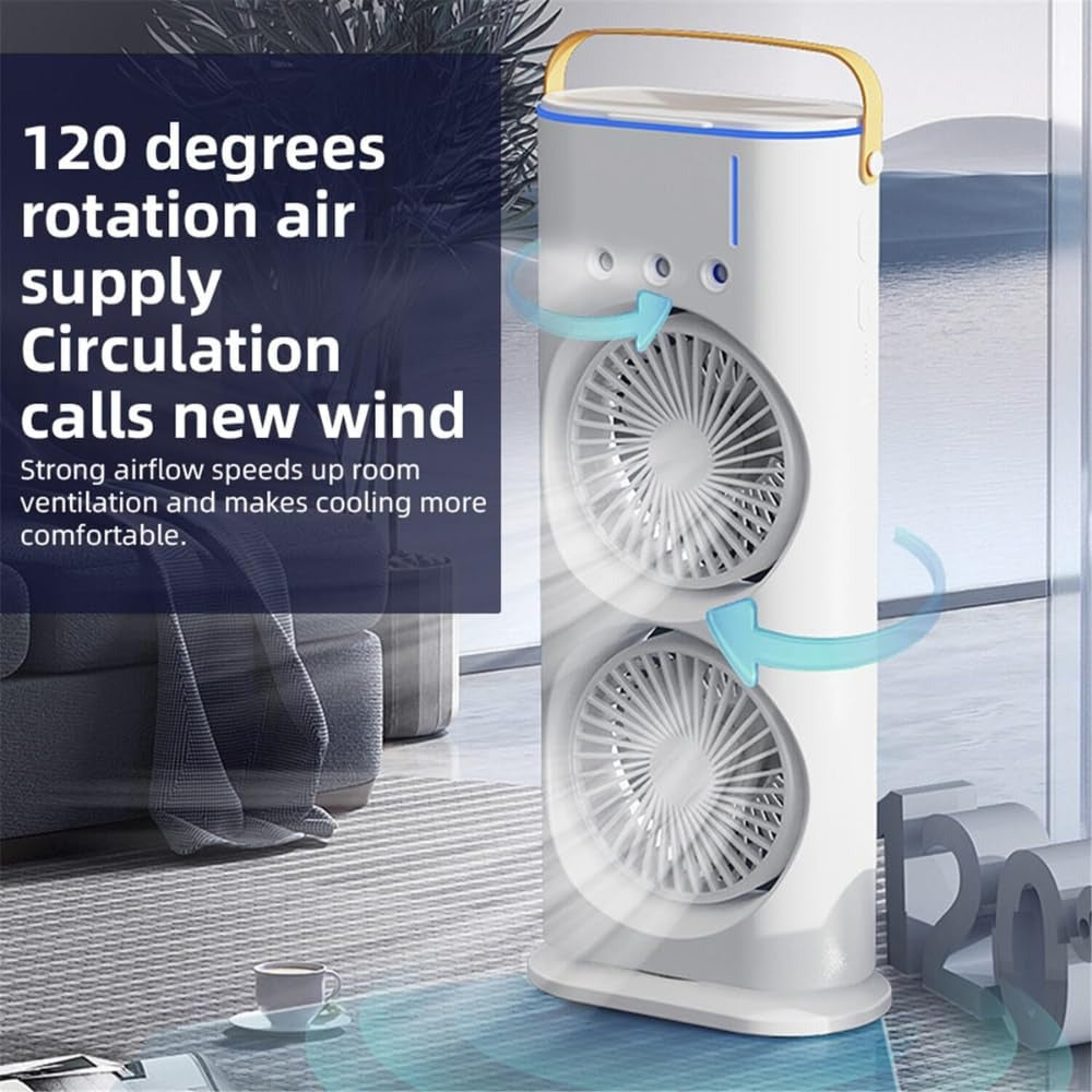 Rechargeable Automatic Rotating Dual Double Spray Mist Fan with Lightening Effects (with Box Packing)