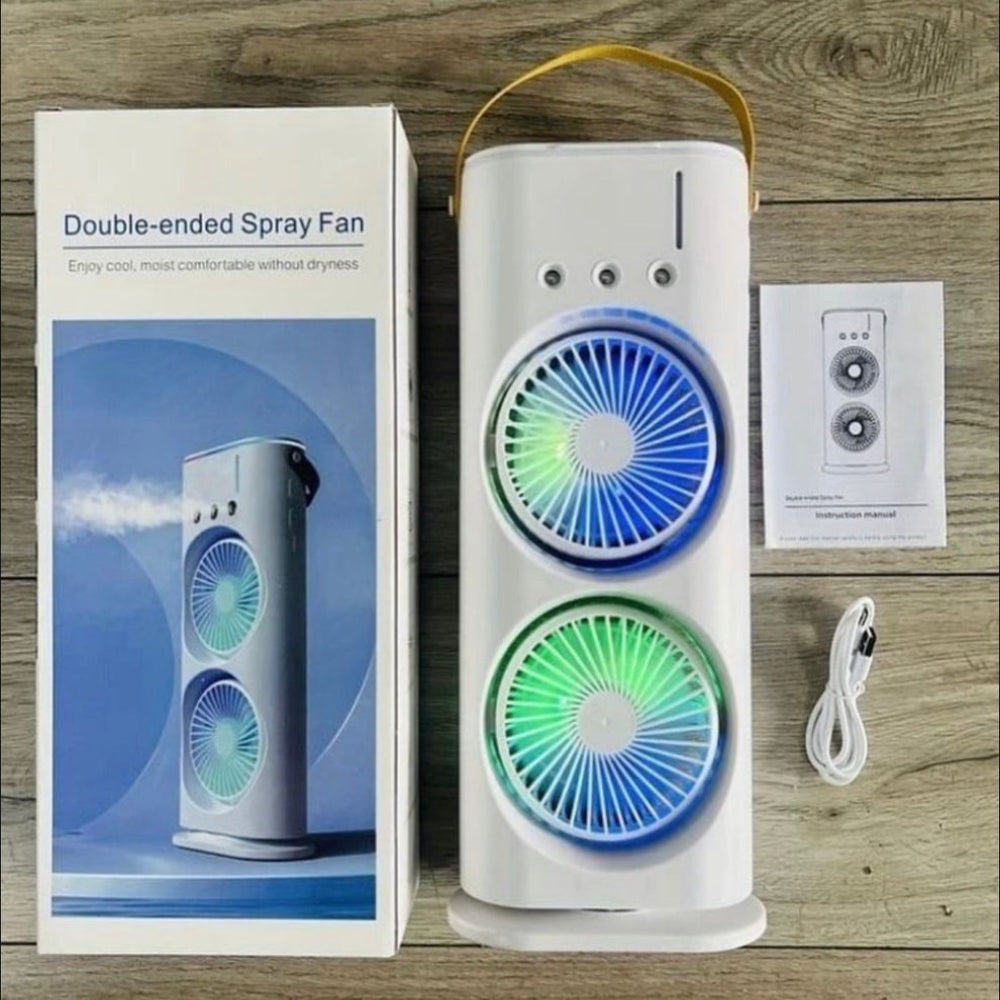 Rechargeable Automatic Rotating Dual Double Spray Mist Fan with Lightening Effects (with Box Packing)