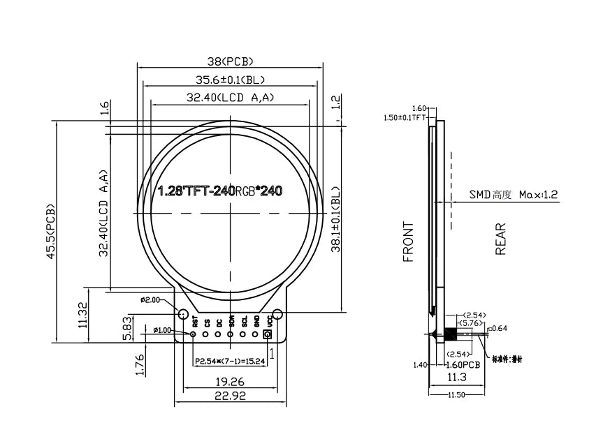 Round Watch 240×240 1.28-inch Display Module – GC9A01A