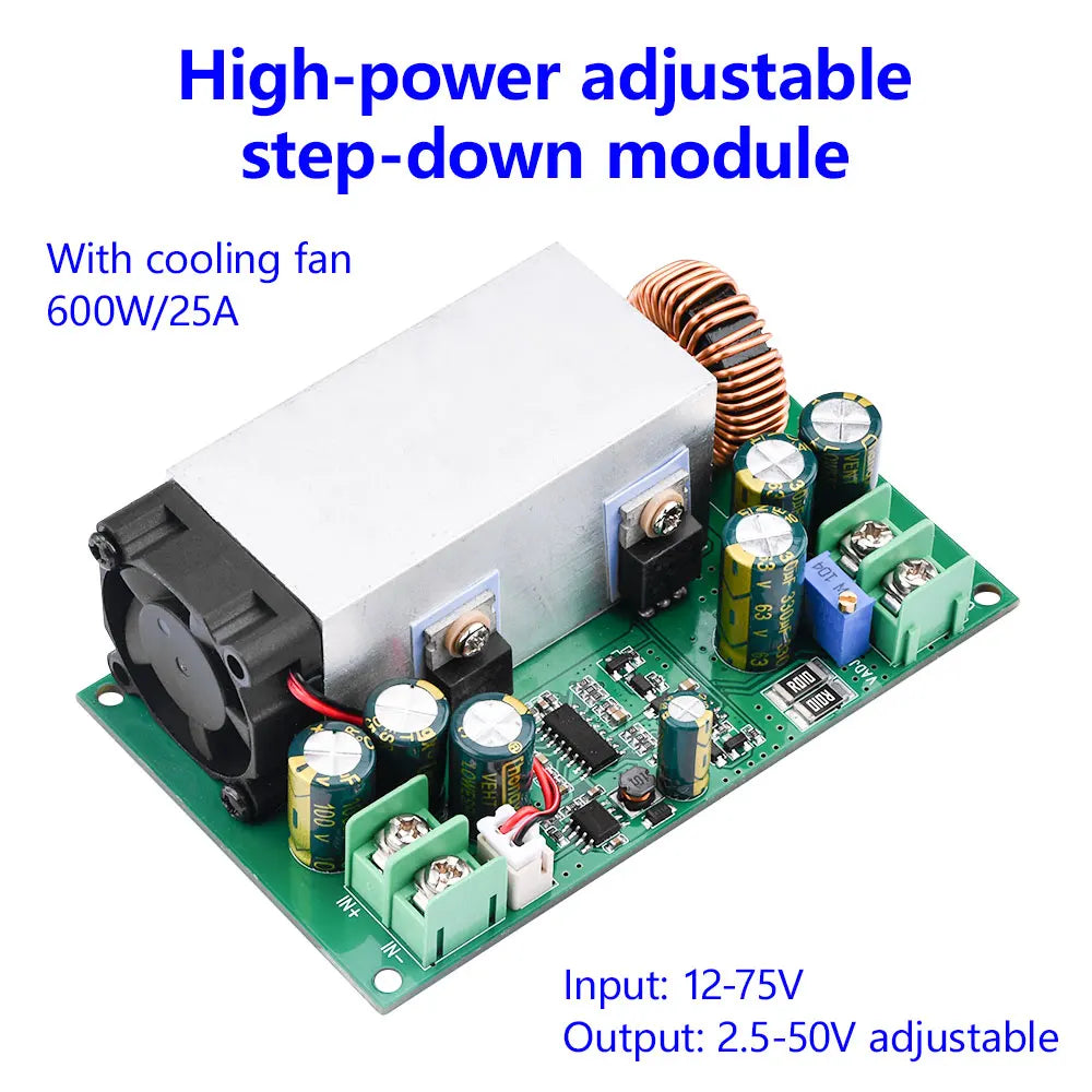 600w Buck Converter For Solar Panels High Power Step-down Power Dc-dc Buck Converter Supply Module 12-75v To 2.5-50v 25a Adjustable Regulated Power