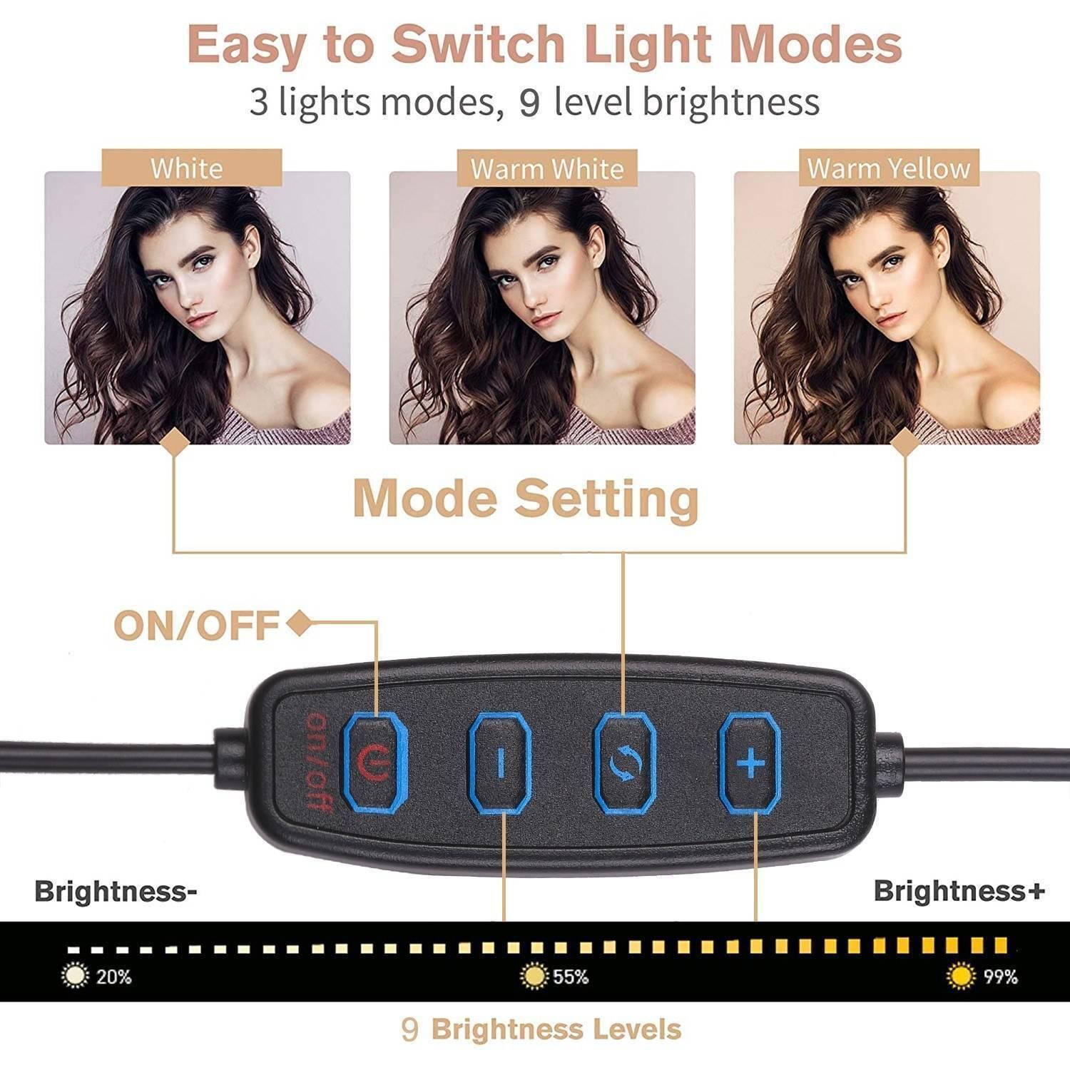Live Stream Ring Light With Phone Holder And Microphone Stand 3 Light Modes 9 Brightness Level