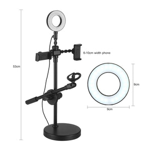 Live Stream Ring Light With Phone Holder And Microphone Stand 3 Light Modes 9 Brightness Level