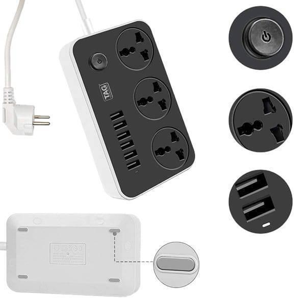 High Quality 3 Power Socket 6 Usb Ports Extension Power Lead Wire Cable Board