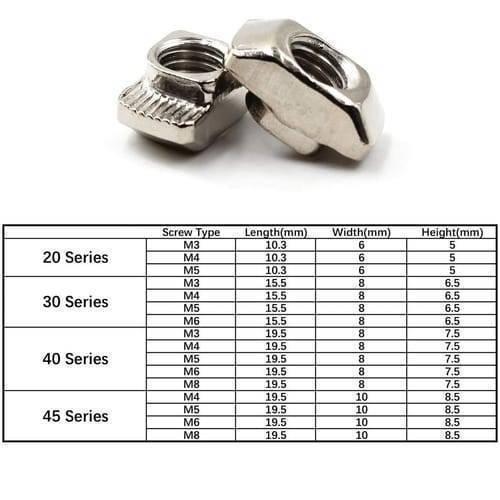 40xm5 T Slot Nut M5 Thread For 40 Series European Aluminium Profile Nickle Plated Hammer Head Type T Nut