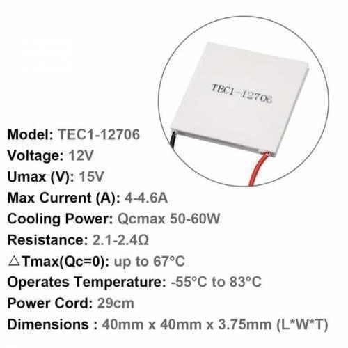 Thermoelectric Cooler Peltier Module Tec1-12706 12vdc 6a Cooling Refrigeration Plate