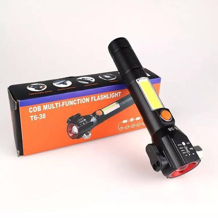 Water Proof Zoom Able Emergency Cob Flash Light Led Safety Hammer Flashlight