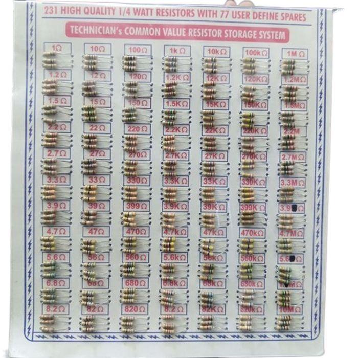 231 Pcs Mix Resistor 1/4 Watt With 77 User Define Spares