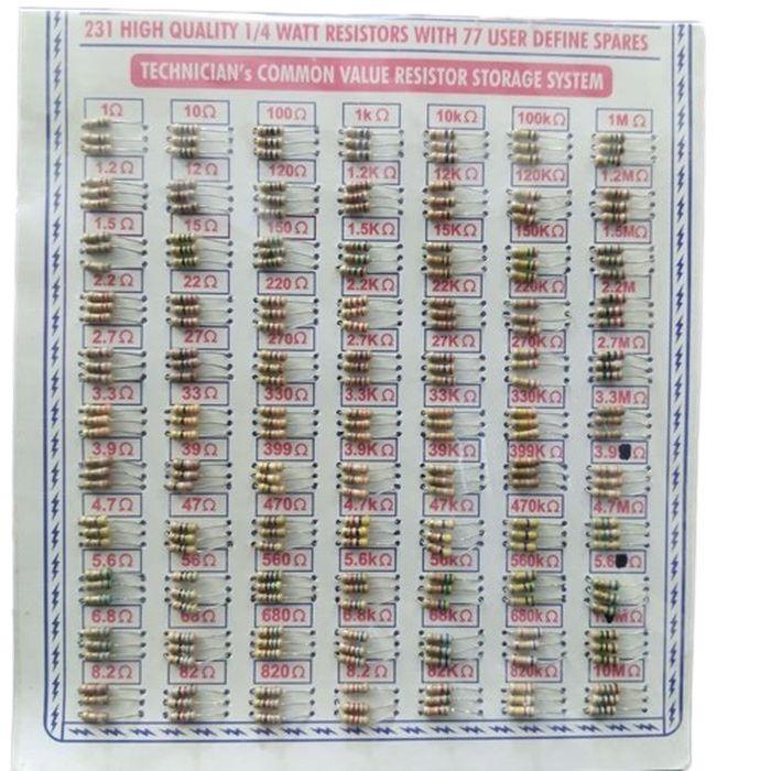231 Pcs Mix Resistor 1/4 Watt With 77 User Define Spares